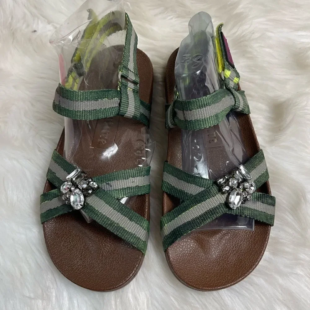 Juicy Couture energy sport army green stripes sandals with rhinestones SZ8M